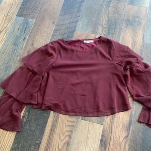 Maroon ruffed cropped long sleeve
